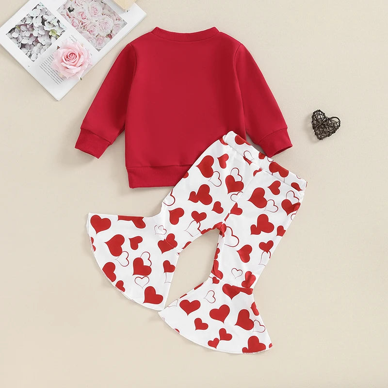Kids Baby Girls Valentine s Day Outfit Long Sleeve Letters Print Sweatshirt Top Bell Bottoms Pants Set
