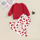 Kids Baby Girls Valentine s Day Outfit Long Sleeve Letters Print Sweatshirt Top Bell Bottoms Pants Set