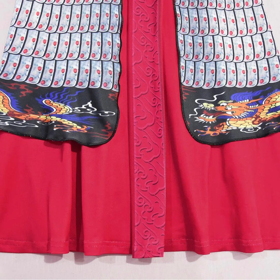 Girls Mulan Dress Halloween Princess Costumes for Girls Mulan Wig Chinese Traditional Dress Red Gown Children Hua Mulan Sword - www.sixcolors.us