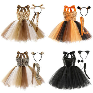 New Tutu Skirt Set Children's Clothing Animal Cos Elk Halloween Clothing Little Cat Mesh Girls' Dress School Performance Dress - www.sixcolors.us