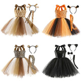 New Tutu Skirt Set Children's Clothing Animal Cos Elk Halloween Clothing Little Cat Mesh Girls' Dress School Performance Dress - www.sixcolors.us