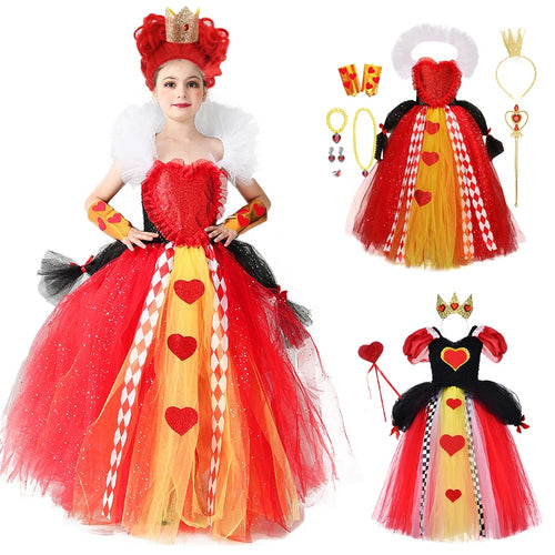 Kids Girl The Red Queen Halloween Cosplay TUTU Dress Party Carnival Princess Clothing Alice in Wonderland Christmas 2-10T - www.sixcolors.us
