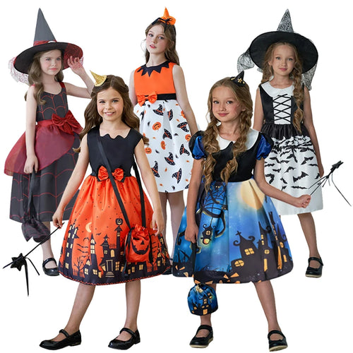 Kids Cosplay Dress For Girls Halloween Costume Festival Carnival Party Ball Gown Children Girl Pumpkin Printed Princess Dresses - www.sixcolors.us