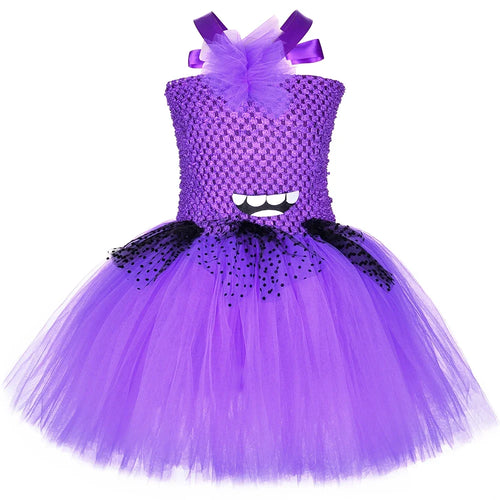 Purple Little Yellow Man Tutu Dress Girls Birthday Party Dresses Kids Halloween Holiday Anime Cartoon Characters Cosplay Costume - www.sixcolors.us