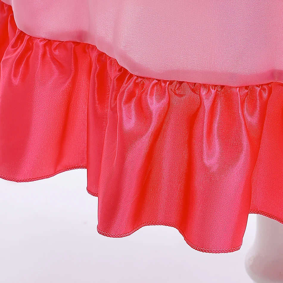 Girls Peach Princess Dress Halloween Cosplay Costume Children Cosplay Party Super Bros Plumber Clothes Birthday Party Outfits - www.sixcolors.us