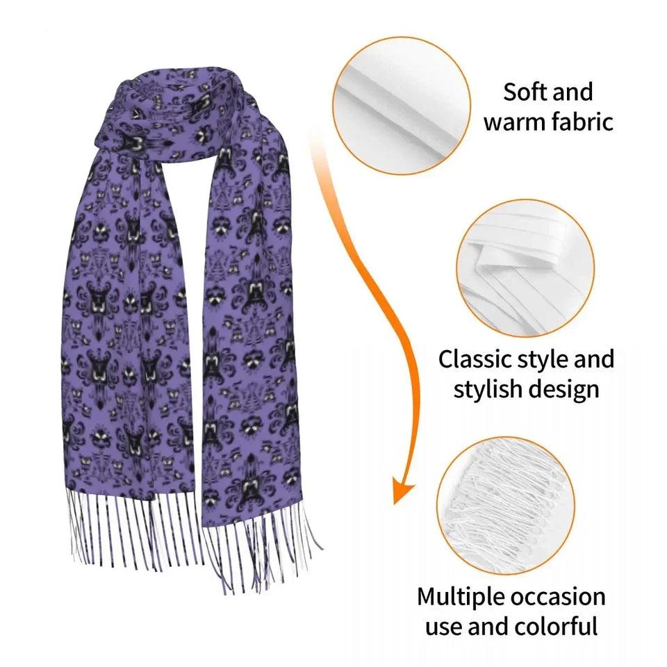 Ladies Large Halloween Ghost Happy Haunts Versatile Scarves Women Winter Fall Soft Warm Tassel Shawl Wraps Haunted Mansion Scarf - www.sixcolors.us