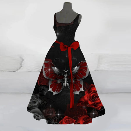 Sexy 3d Skeleton Rags Printed Vintage Halloween Dress For Women Elegant Bow Tie Waist Ladies Evening Party Costumes Vestidos New - www.sixcolors.us