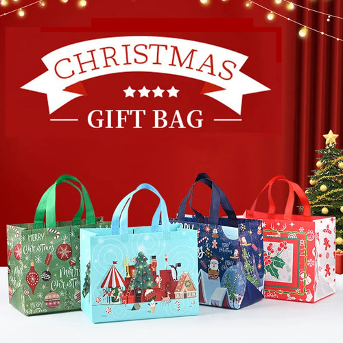 Cute Cartoon Santa Claus Elk Snowflake Coated Non-Woven Bag Folding Bag Candy Apple Print Package Bag Home Party Supplies - www.sixcolors.us