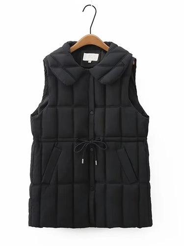 Plus Size Women's Clothing Autumn And Winter New In Thickened Laminated Vest Turndown Collar Mid-Length Quilted Jacket Oversize