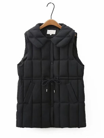 Plus Size Women's Clothing Autumn And Winter New In Thickened Laminated Vest Turndown Collar Mid-Length Quilted Jacket Oversize