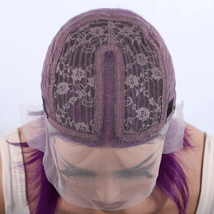 Halloween Cosplay Purple Hair 13x5x1 Transparent Lace Front Human Hair Wigs 180 Density Short Straight Lace Bob Wigs Human Hair - www.sixcolors.us