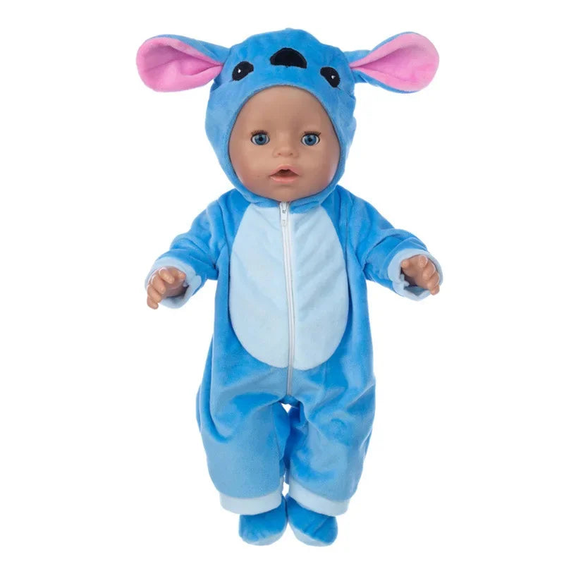Disney Stitch 18 Inch Dolls Toys Clothes Conjoined Pajamas with Hat  Cartoon Cute Hoodies Rompers Suit Baby Christmas Gift