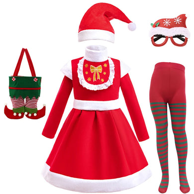 2024 Winter Kids Plush Warm Role Play Santa Claus Christmas Dress for Girls 2-8Years Xmas Baby Masquerade Elegant Party Clothes
