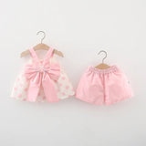2Pcs/Set Sweet Polka Dot Baby Girl Children Clothes Suit Summer Sleeveless Bow Sling + Tendon Shorts Casual Kids Costume 0 To 3Y