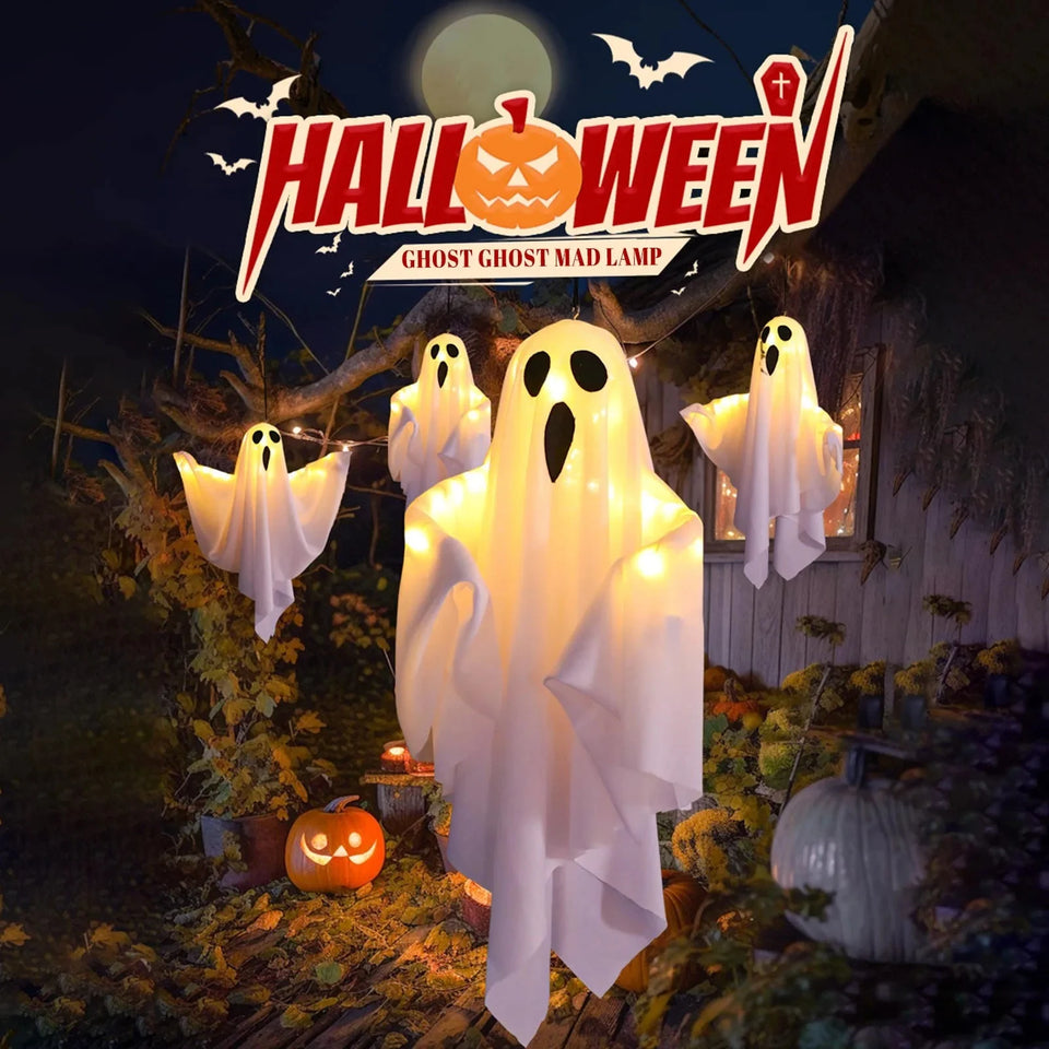 2024 LED Glow Ghost Party Halloween Decoration for Home Indoor Outdoor Haunted House Bar Hanging Horror Props with Lights - www.sixcolors.us