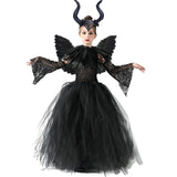 Maleficent Cosplay Gothic Black Tutu Dress with Horn Headband and Wings Girls Halloween Misstress of Evil Villain Costume 2-10Y - www.sixcolors.us