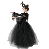 Maleficent Cosplay Gothic Black Tutu Dress with Horn Headband and Wings Girls Halloween Misstress of Evil Villain Costume 2-10Y - www.sixcolors.us