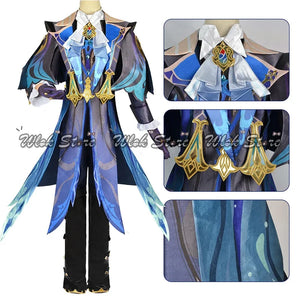 Genshin Impact Neuvillette Cosplay Costume with Leg Cover Fontaine Chief Justice Uniform Wig Boots Halloween Carnival Clothes - www.sixcolors.us