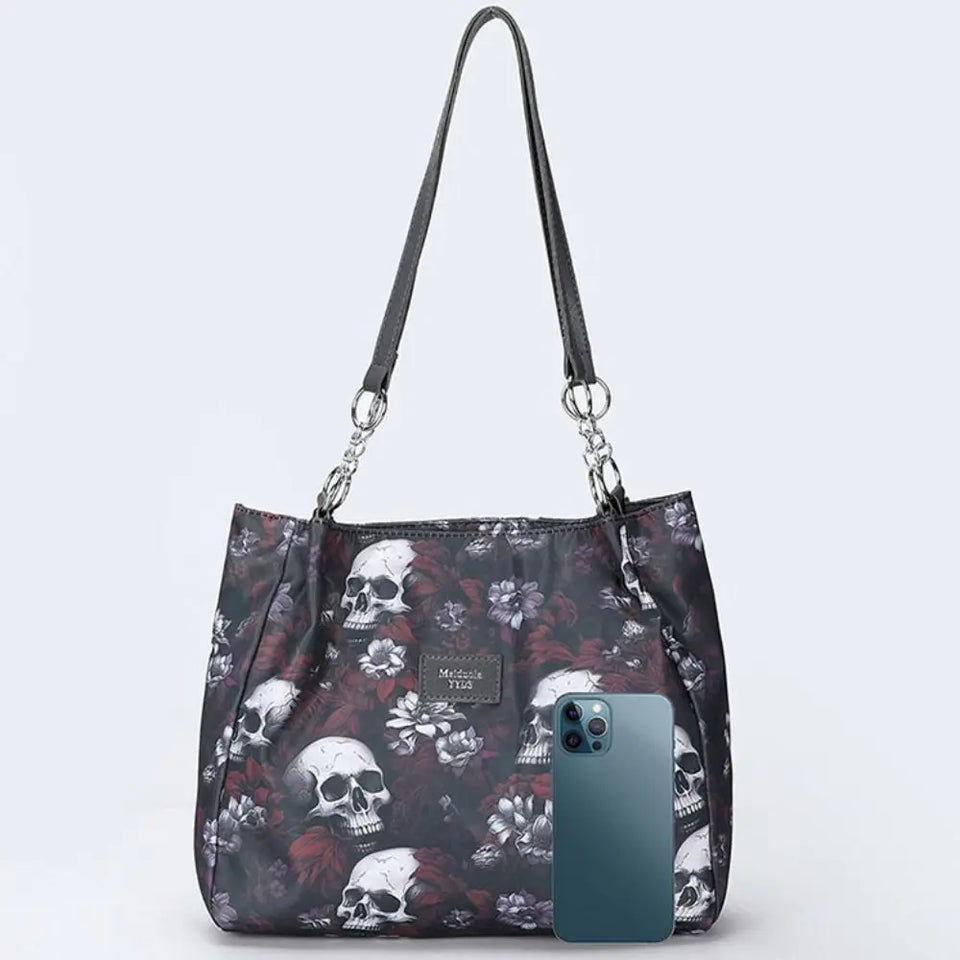 Large Capacity Printed Skeleton Tote Bag Multifunctional Shopping Bags Gothic Style Bag Oxford Cloth Fashion Halloween Handbag - www.sixcolors.us
