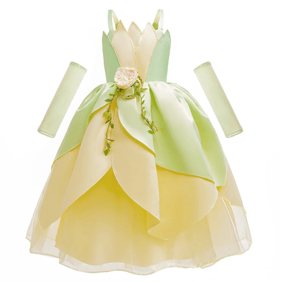 Tiana Cosplay Party Dress For Girls Purim Carnival Halloween Princess Costume New Arrival Role Playing Clothes For Kids 2-11 Yrs - www.sixcolors.us