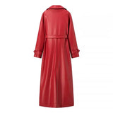Plus Size Women's Clothing Extended Leather Jacket Double Breasted Trench Coat With Independently Removable Belt Leather Jacket - www.sixcolors.us