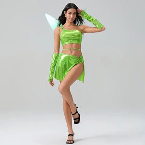 New Women Halloween Fairy Costume Deluxe Tank Tops Panty Skirt Arm Sleeves With Fairy Wings Cosplay Party Outfits S M L - www.sixcolors.us