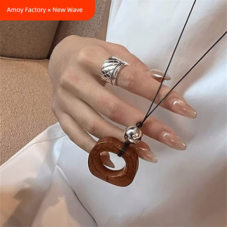 Niche Style Geometric Square Fashionable Long Sweater Chain Pendant