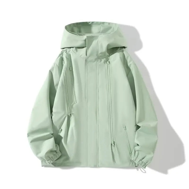 Outdoor Jacket Lovers Plus Size Women Autumn New Loose Leisure Weatherproof Rainning Proof Hooded Zipper Trench Coat 2275 - www.sixcolors.us