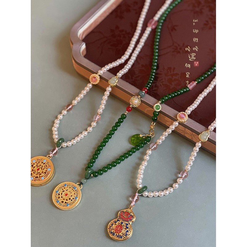 New Chinese Style Retro Women's Horse-Face Skirt Sweater Chain Beaded