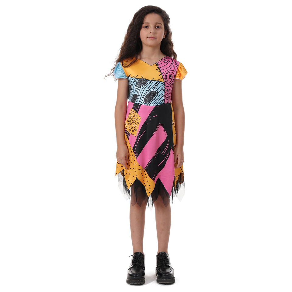 Girls Halloween Costume Ghost Nightmare Before Christmas Clothing Sally Cosplay Costume Children Carnival Party Princess Dress - www.sixcolors.us