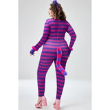 Plus Size Halloween Costume Purple Long Sleeve Stripe Cosplay Kitten Knitted Jumpsuit (With Headwear And Gloves) - www.sixcolors.us