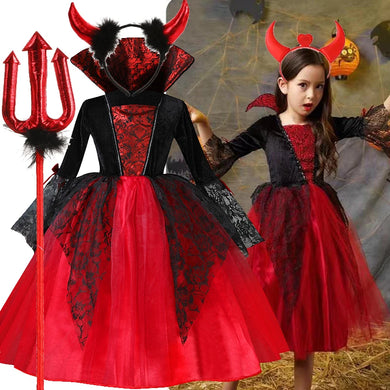 2024 Girls Cosplay Vampire Halloween Dress For Kids Ghost Bride Gothic Costume Count Vampiran Carnival Outfit Black Red Clothes - www.sixcolors.us