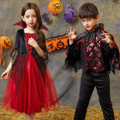 Halloween Vampire Costume For Girls Princess Dress Scarlet Witch Devil Ghost Clothes Boy Vampire Cloak Suit Kids Cosplay - www.sixcolors.us