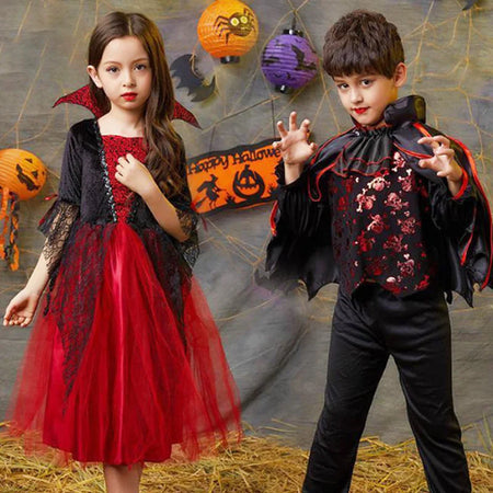 Halloween Vampire Costume For Girls Princess Dress Scarlet Witch Devil Ghost Clothes Boy Vampire Cloak Suit Kids Cosplay - www.sixcolors.us