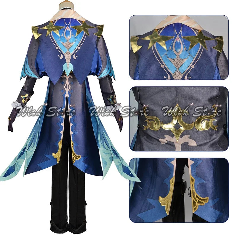Genshin Impact Neuvillette Cosplay Costume with Leg Cover Fontaine Chief Justice Uniform Wig Boots Halloween Carnival Clothes - www.sixcolors.us