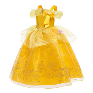 Kids Princess Cosplay Costume Girl Dress Belle Floral Vestido Beauty Beast Fantasy Outfits Carnival Halloween Party Elegant Gown - www.sixcolors.us