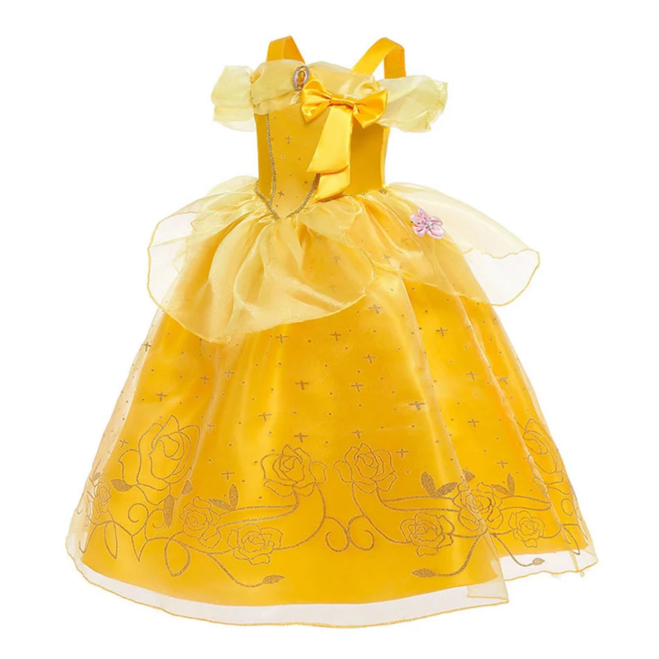 Kids Princess Cosplay Costume Girl Dress Belle Floral Vestido Beauty Beast Fantasy Outfits Carnival Halloween Party Elegant Gown - www.sixcolors.us