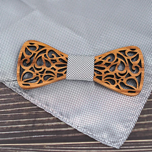 SOMESOOR Classic Floral Wood Bow Ties Engraved Hollow Butterflies Natural Wooden Bowknots Wedding Suit Accessories For Men Gifts