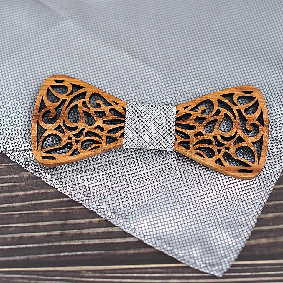 SOMESOOR Classic Floral Wood Bow Ties Engraved Hollow Butterflies Natural Wooden Bowknots Wedding Suit Accessories For Men Gifts