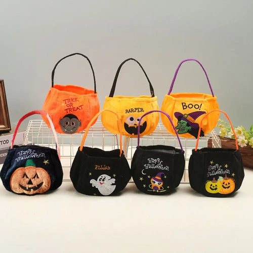 Portable Cloth Halloween Candy Bag Trick Or Treat Ghost Gift Basket Storage Bucket Tote Bag Pumpkin Candy Bag Halloween Props - www.sixcolors.us
