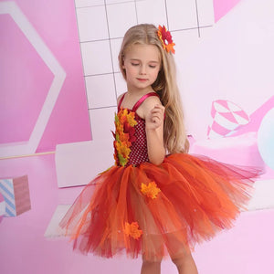 Autumn Fairy Girls Costume Tutu Dress Kids Halloween Tulle Dress Woodland Cosplay Princess Dress Children Festival Costume - www.sixcolors.us