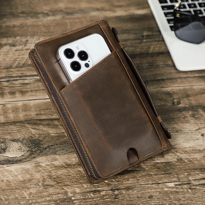 CONTACT'S Genuine Leather Men Passport Wallets Phone Pocket Card Holders Clutch Wallets Male Bags Handbags Travel Passport Cover