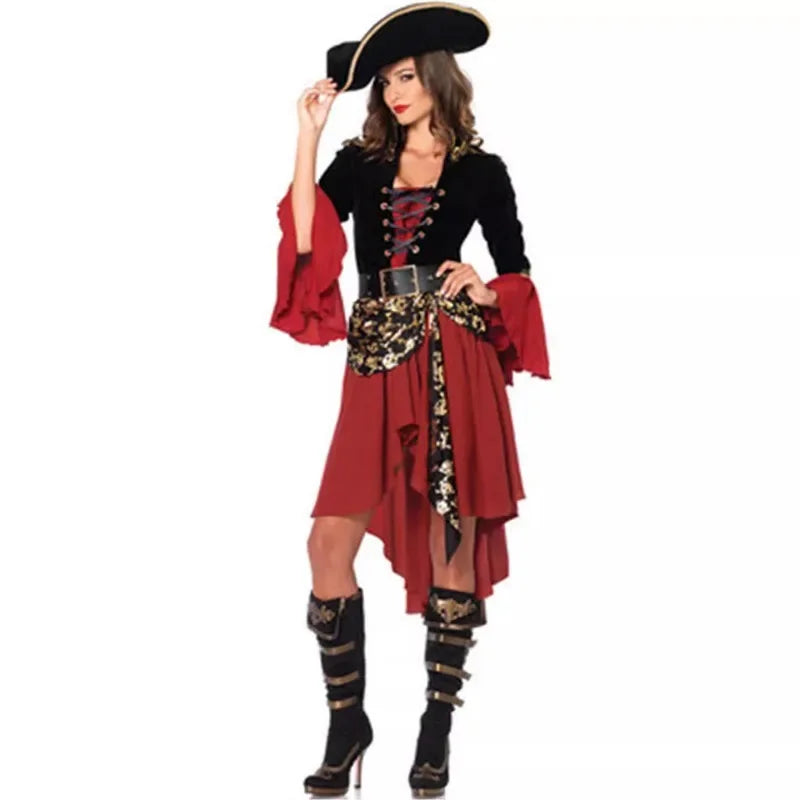 Halloween Women Costume Sets Masquerade Red Pirate cos Captain Jack Adult Female Pirates of the Caribbean Performance Clothes - www.sixcolors.us