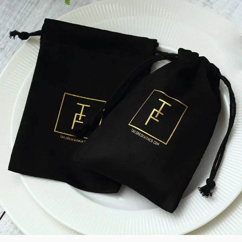 20pcs High Quality Black Jewellry Gift Bags Personalized Logo Velvet Jewelry Packaging Drawstring Pouches for Wedding Party - www.sixcolors.us