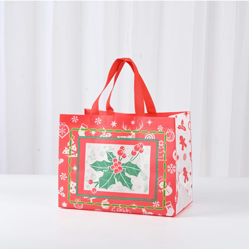 Cute Cartoon Santa Claus Elk Snowflake Coated Non-Woven Bag Folding Bag Candy Apple Print Package Bag Home Party Supplies - www.sixcolors.us