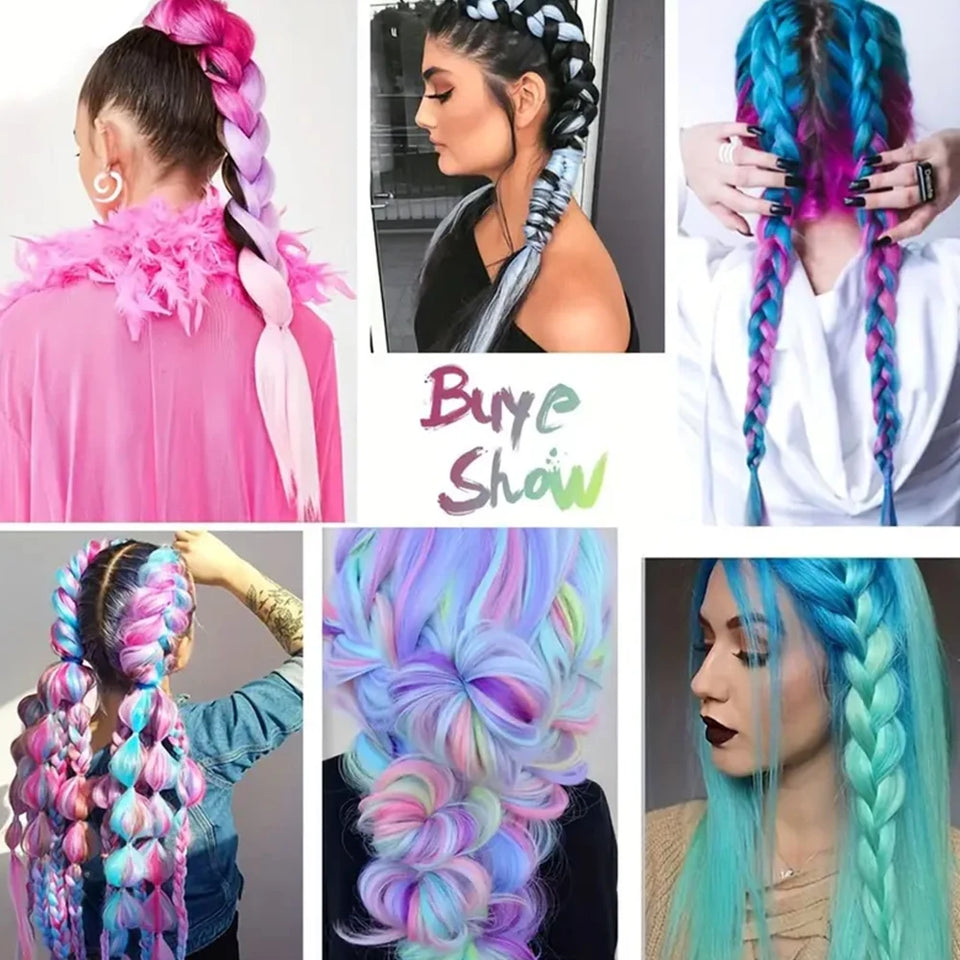 24inch Rainbow Mix Color Jumbo Braids Hair Extension Crochet Synthetic Braiding DIY Cosplay halloween party Girl women wig hair - www.sixcolors.us