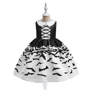 Halloween Black Bat Printed Costumes for Girls Carnival Cosplay Wedding Birthday Princess Party Dresses Christmas Kids Clothing - www.sixcolors.us