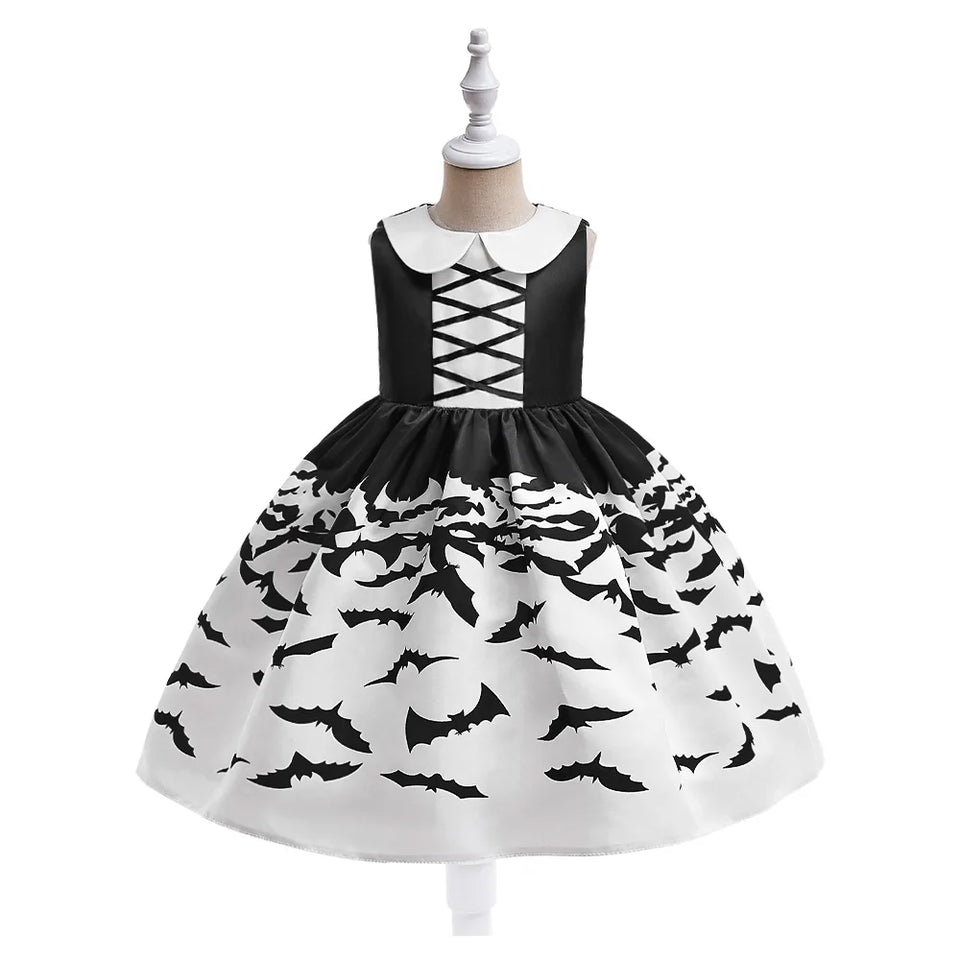 Halloween Black Bat Printed Costumes for Girls Carnival Cosplay Wedding Birthday Princess Party Dresses Christmas Kids Clothing - www.sixcolors.us