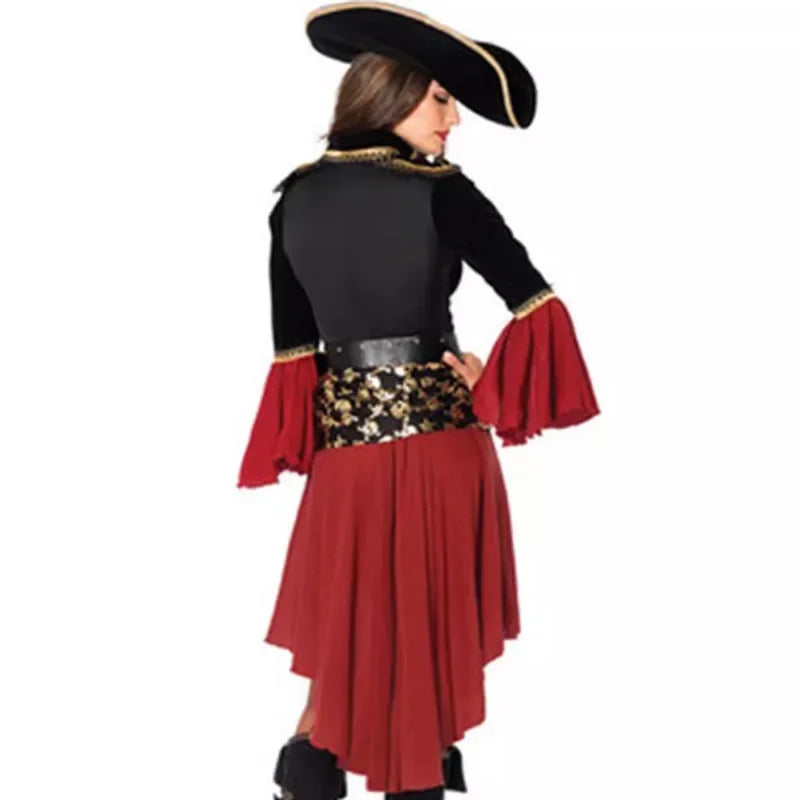 Halloween Women Costume Sets Masquerade Red Pirate cos Captain Jack Adult Female Pirates of the Caribbean Performance Clothes - www.sixcolors.us