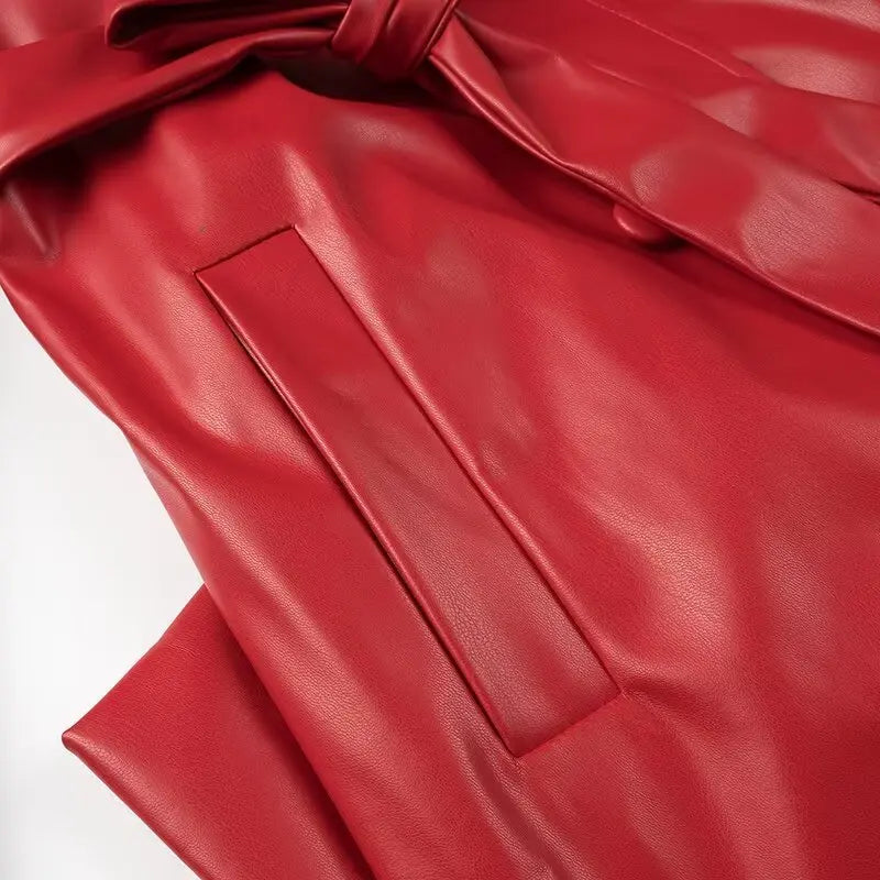 Plus Size Women's Clothing Extended Leather Jacket Double Breasted Trench Coat With Independently Removable Belt Leather Jacket - www.sixcolors.us